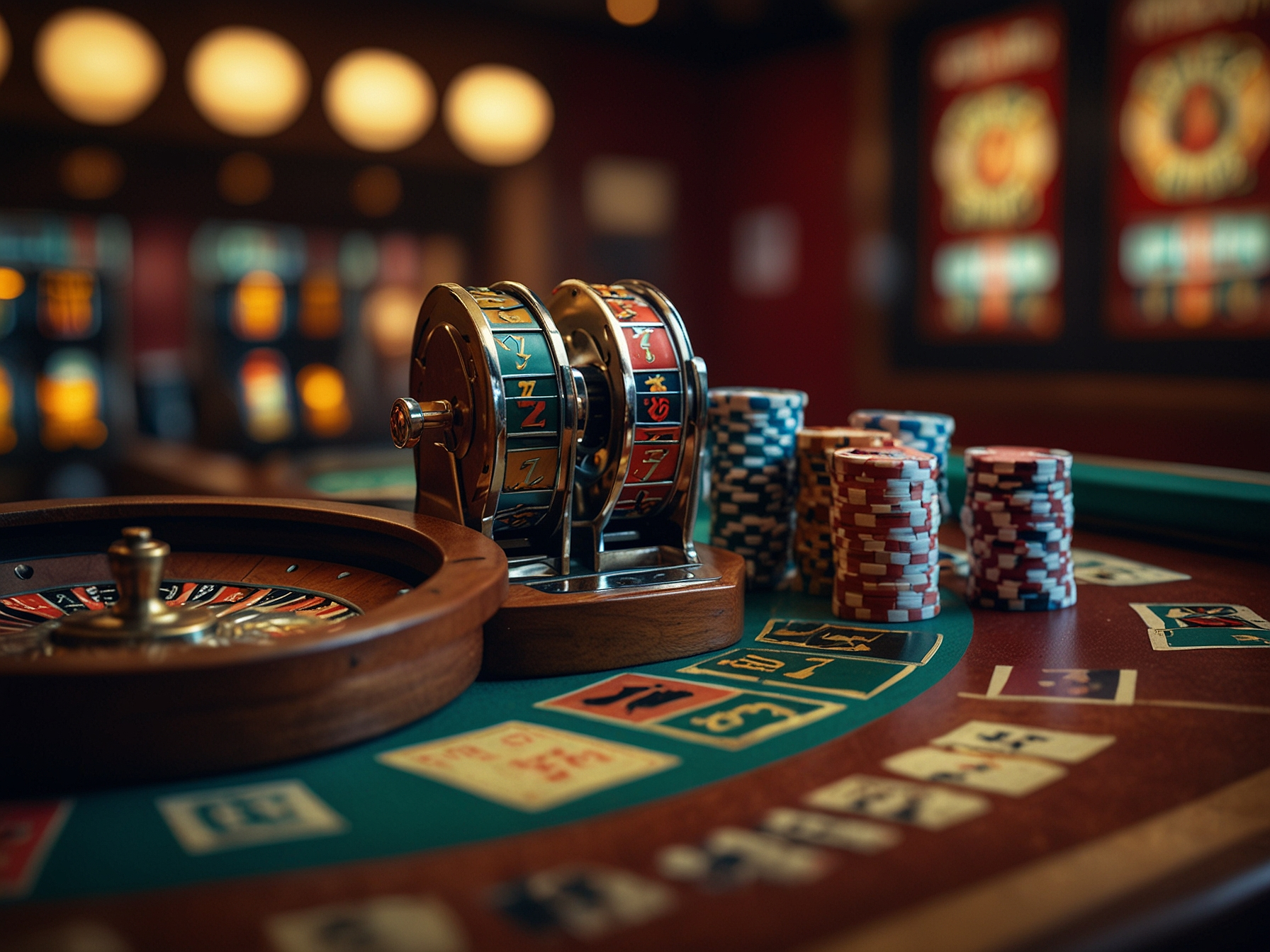 Collage of slot reels, roulette wheel and live dealer